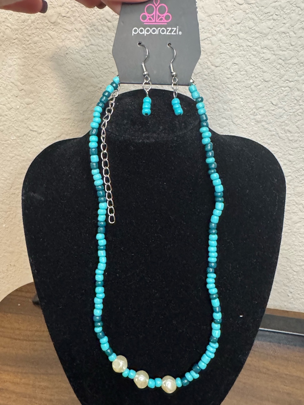 paparazzi Turquoise Bead Necklace with Pearl Accents - Picture 2 of 2